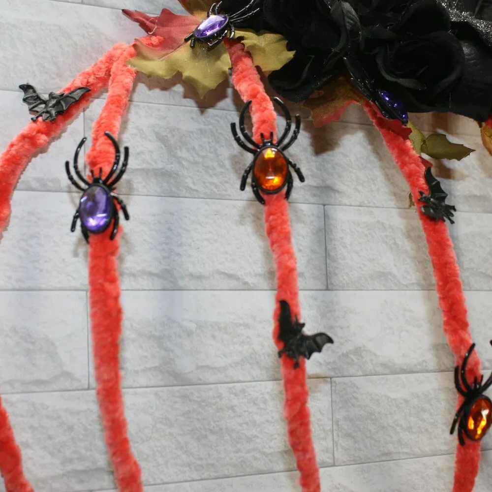 HAND CRAFTED Wreath Halloween Holiday Pumpkin Spiders Bats Orange Door Wall Art
